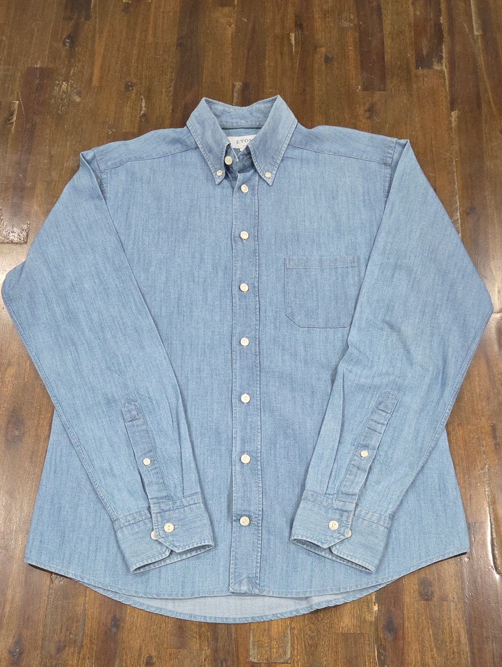 Eton Blue Chambray Denim Button-Down Shirt - Slim Fit